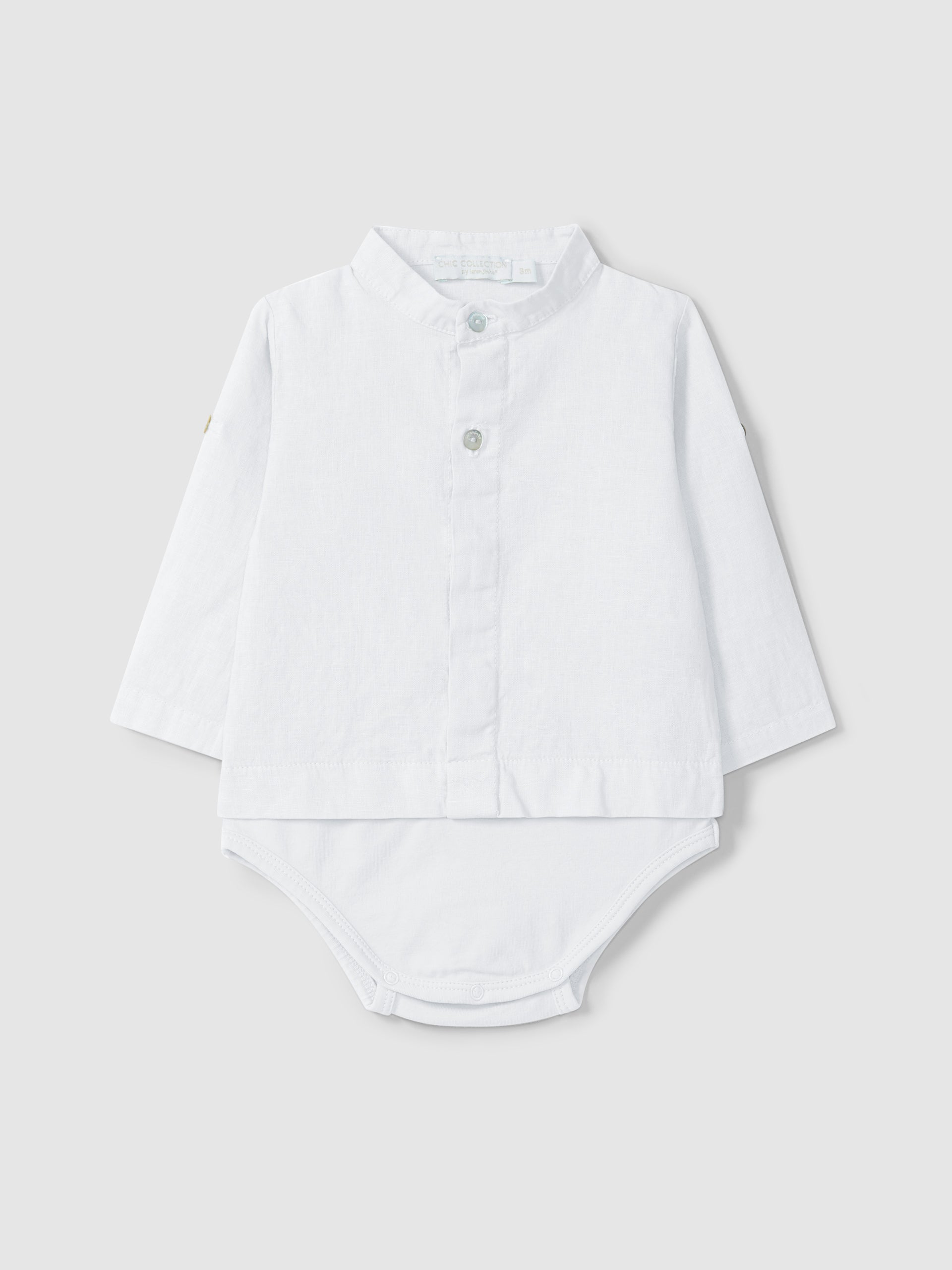 Blue Linen shorts with suspenders and Body shirt mandarin collar in linen