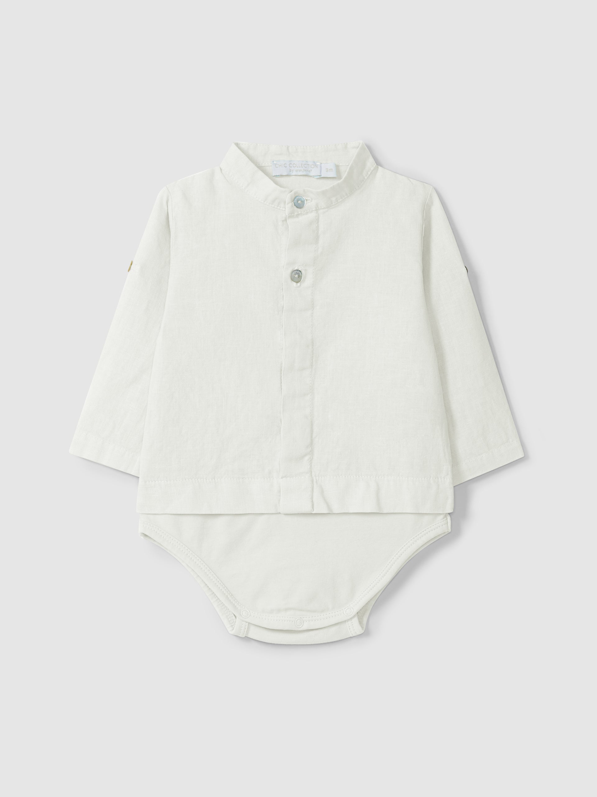 Green Linen shorts with suspenders and Body shirt mandarin collar in linen