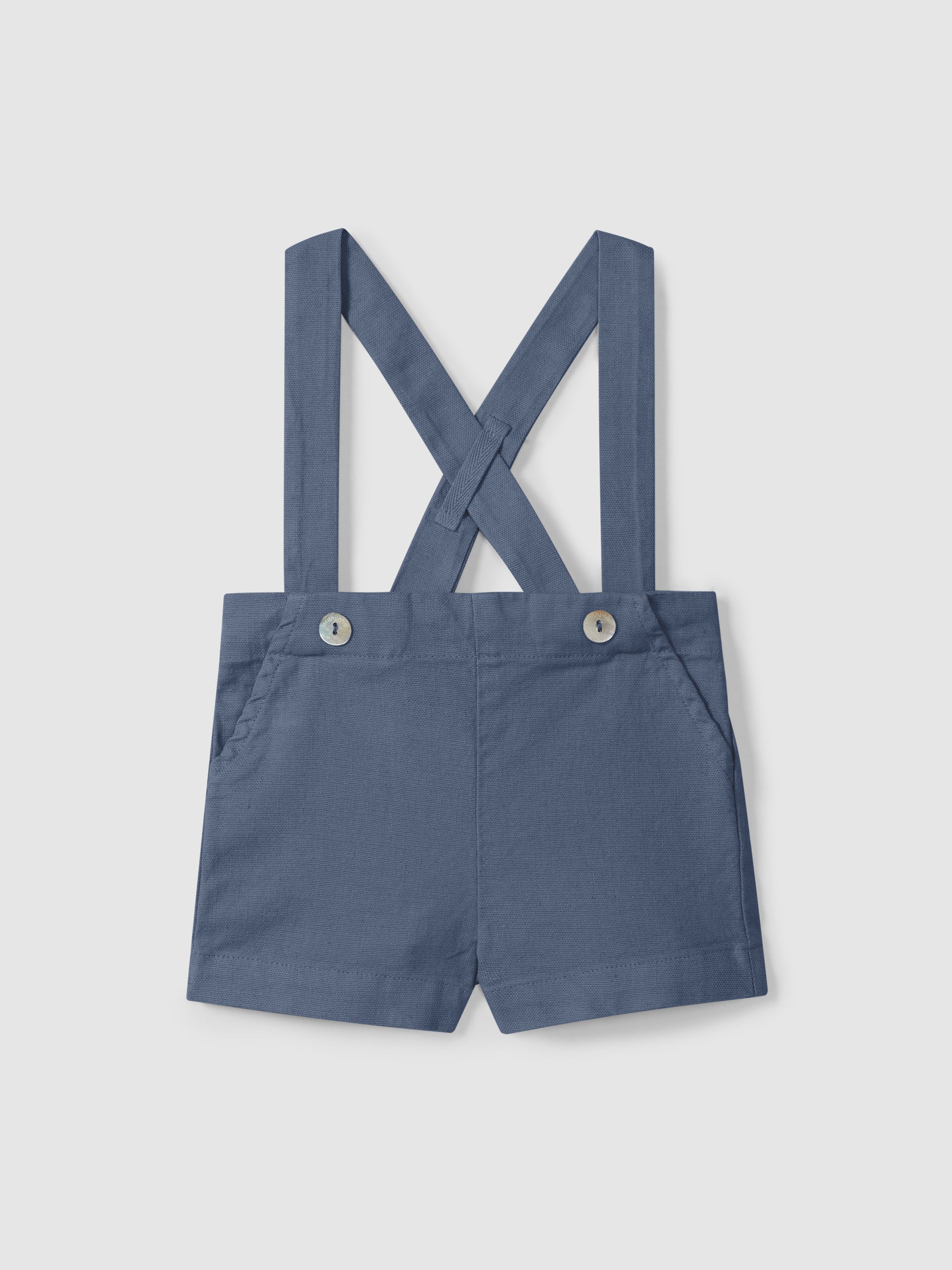 Blue Linen shorts with suspenders and Body shirt mandarin collar in linen