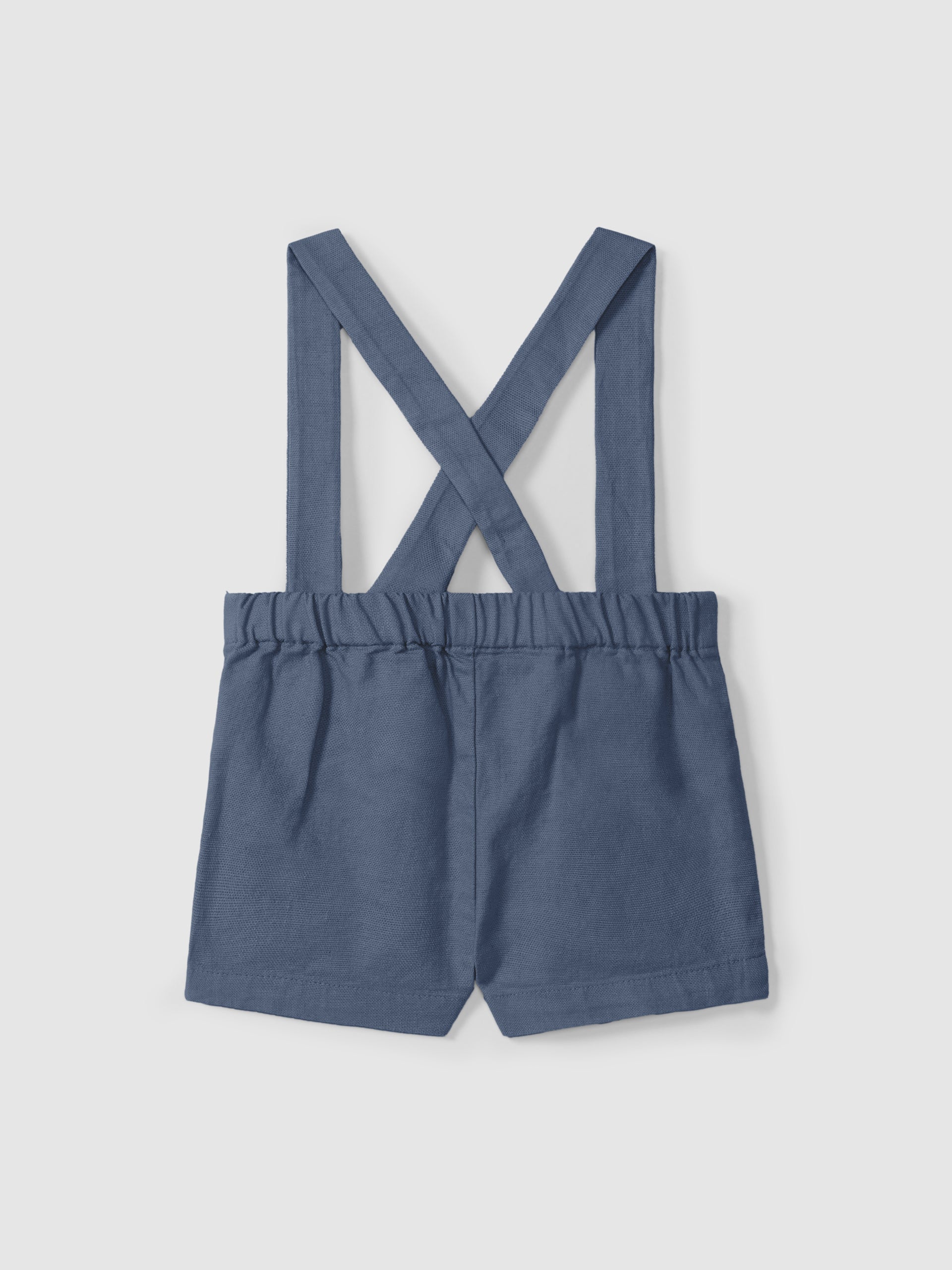 Blue Linen shorts with suspenders and Body shirt mandarin collar in linen