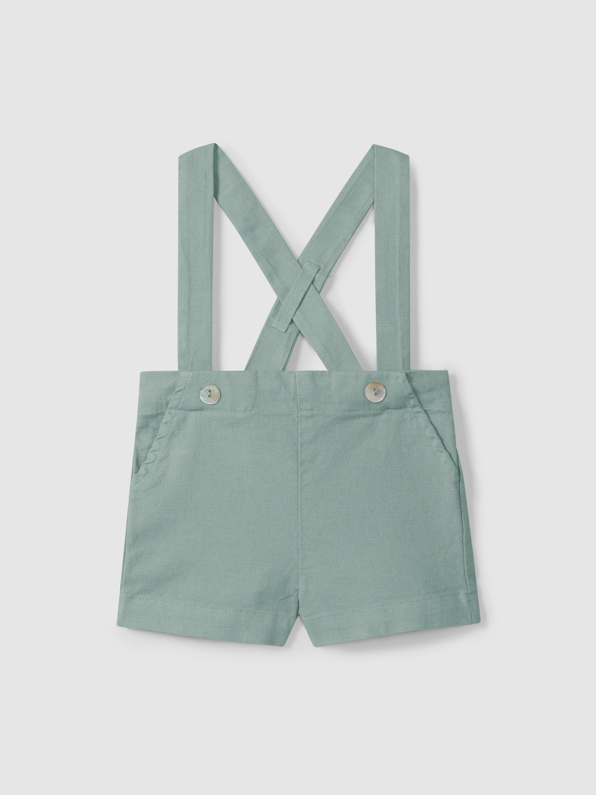 Green Linen shorts with suspenders and Body shirt mandarin collar in linen