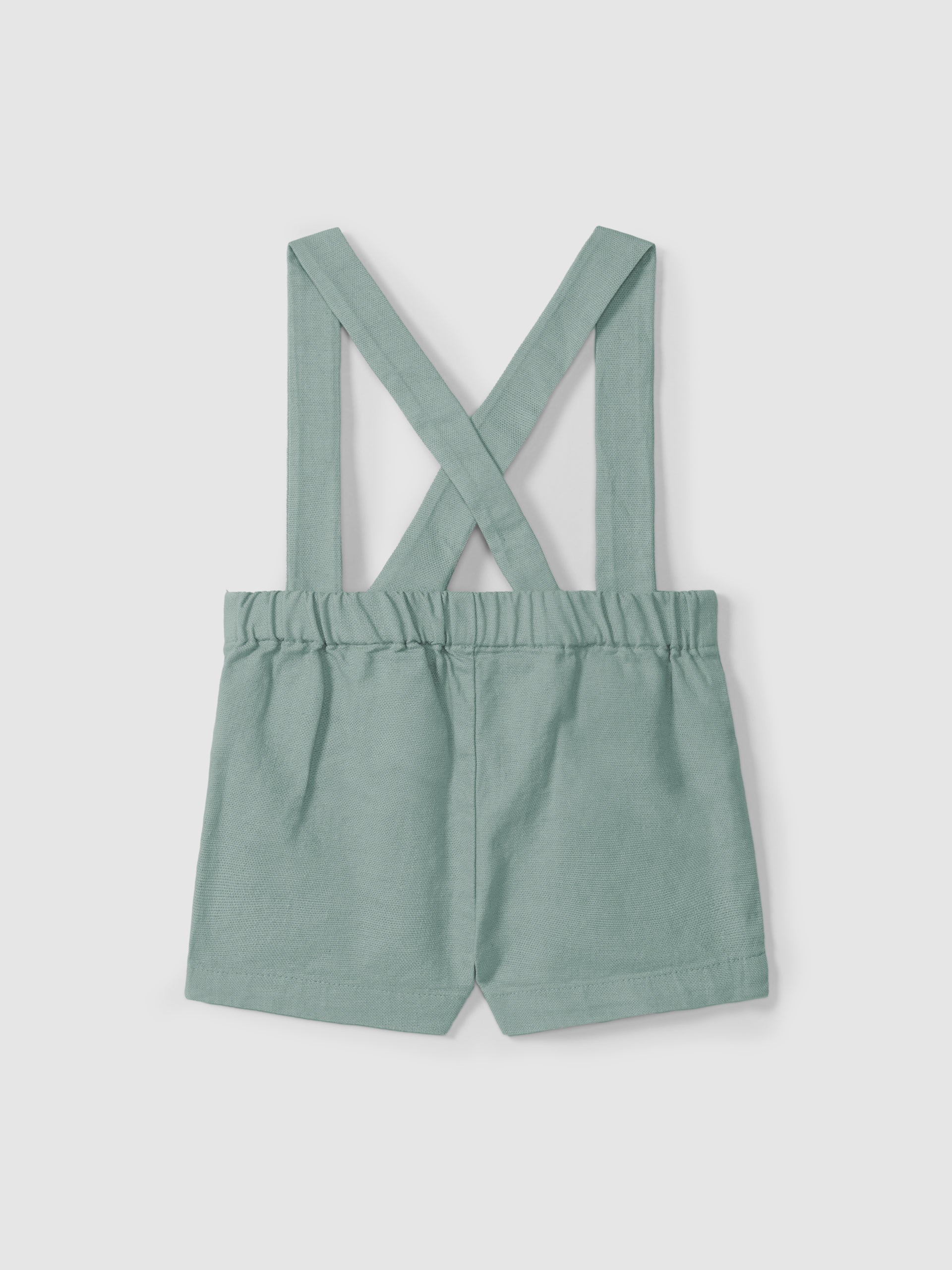 Green Linen shorts with suspenders and Body shirt mandarin collar in linen