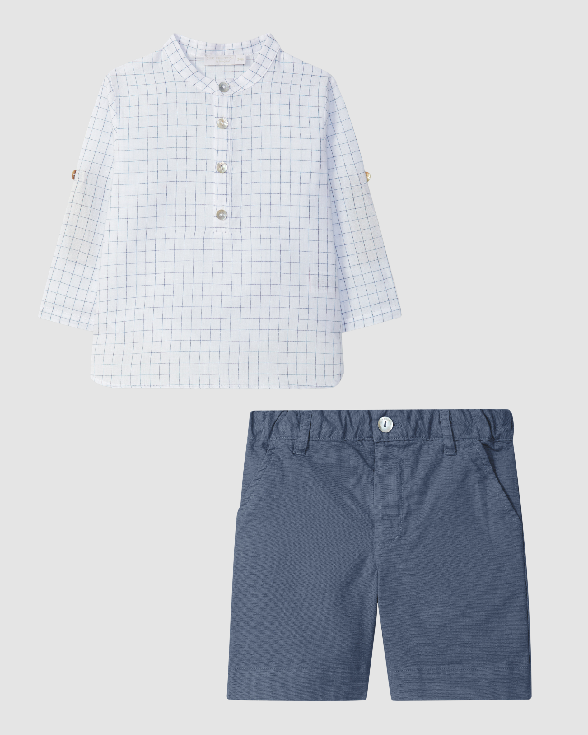 Chic Collection Linen Checkered Shirt and Navy Shorts