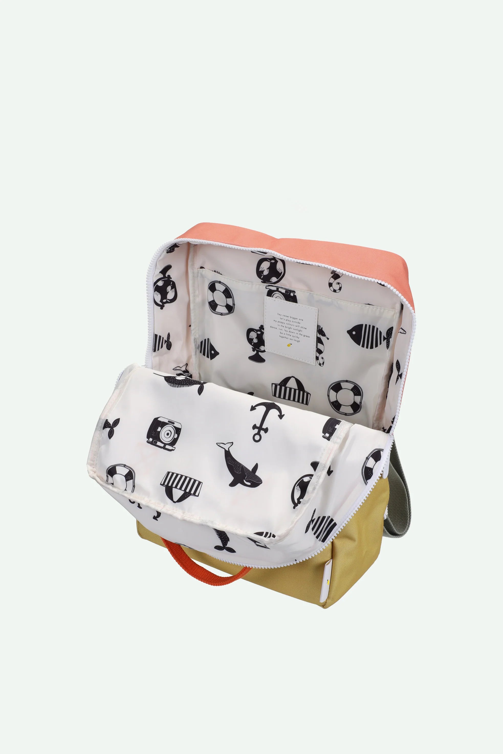 Backpack large colourblocking coral pink + reed green