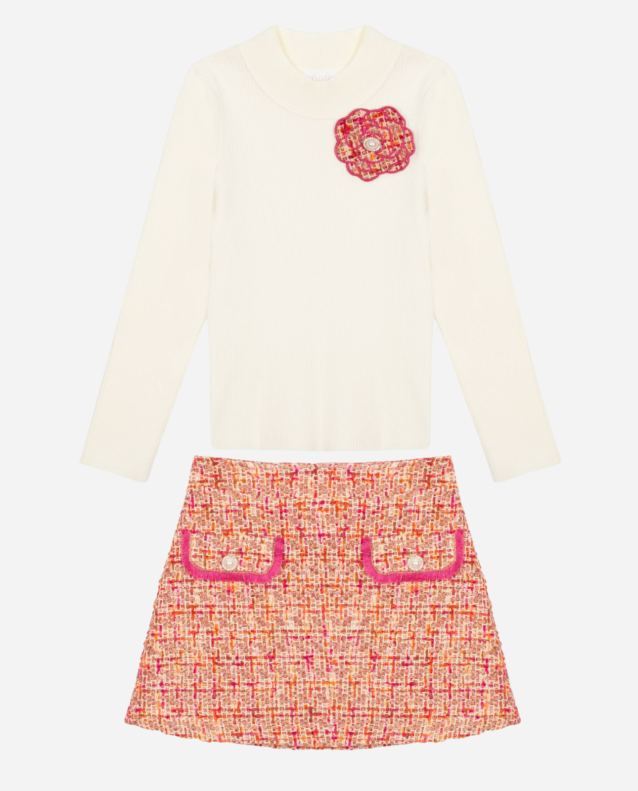 Girl Tweed Skirt Set in ECRU