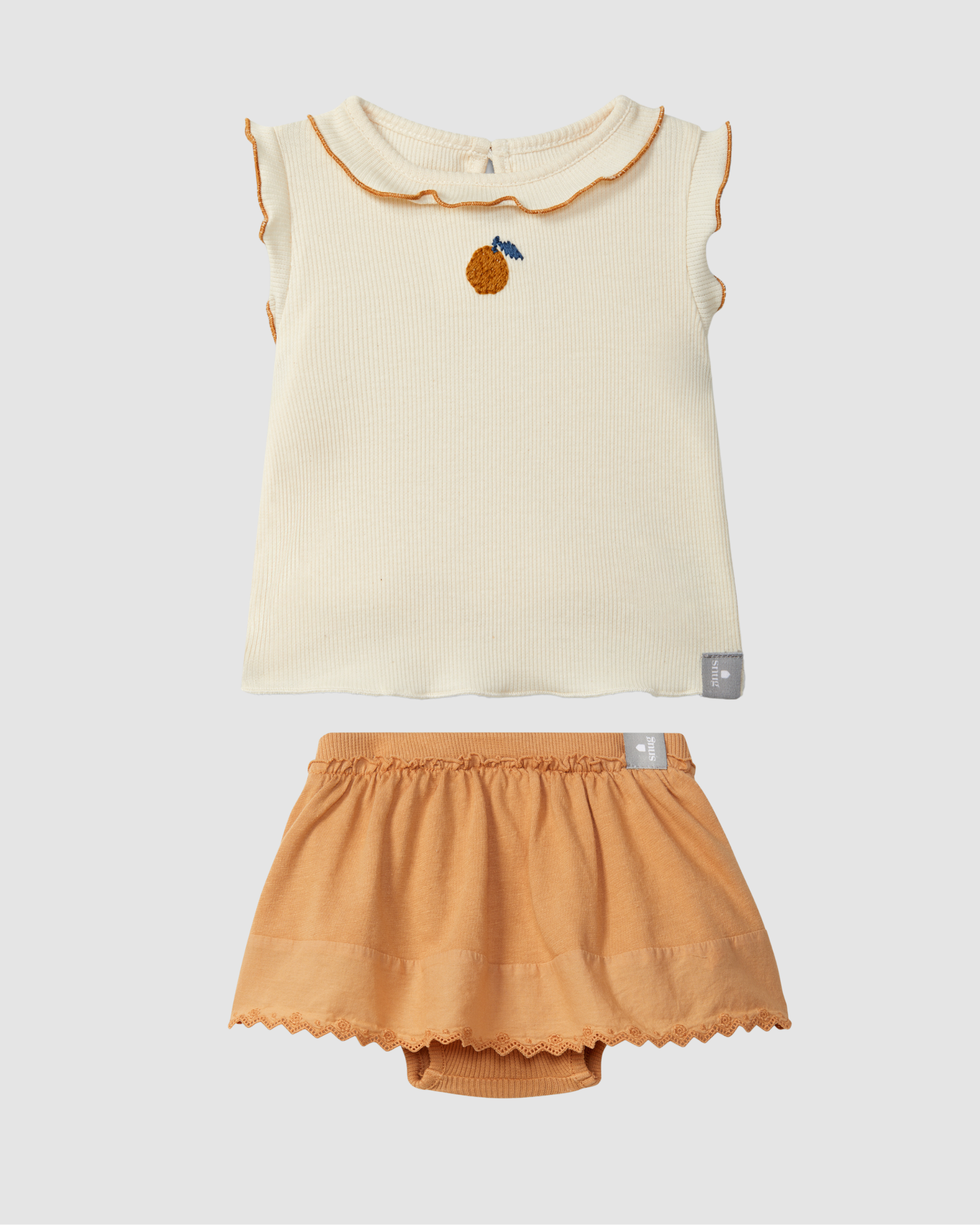 Orange Ribbed Jersey singlet with embroidery and Skort