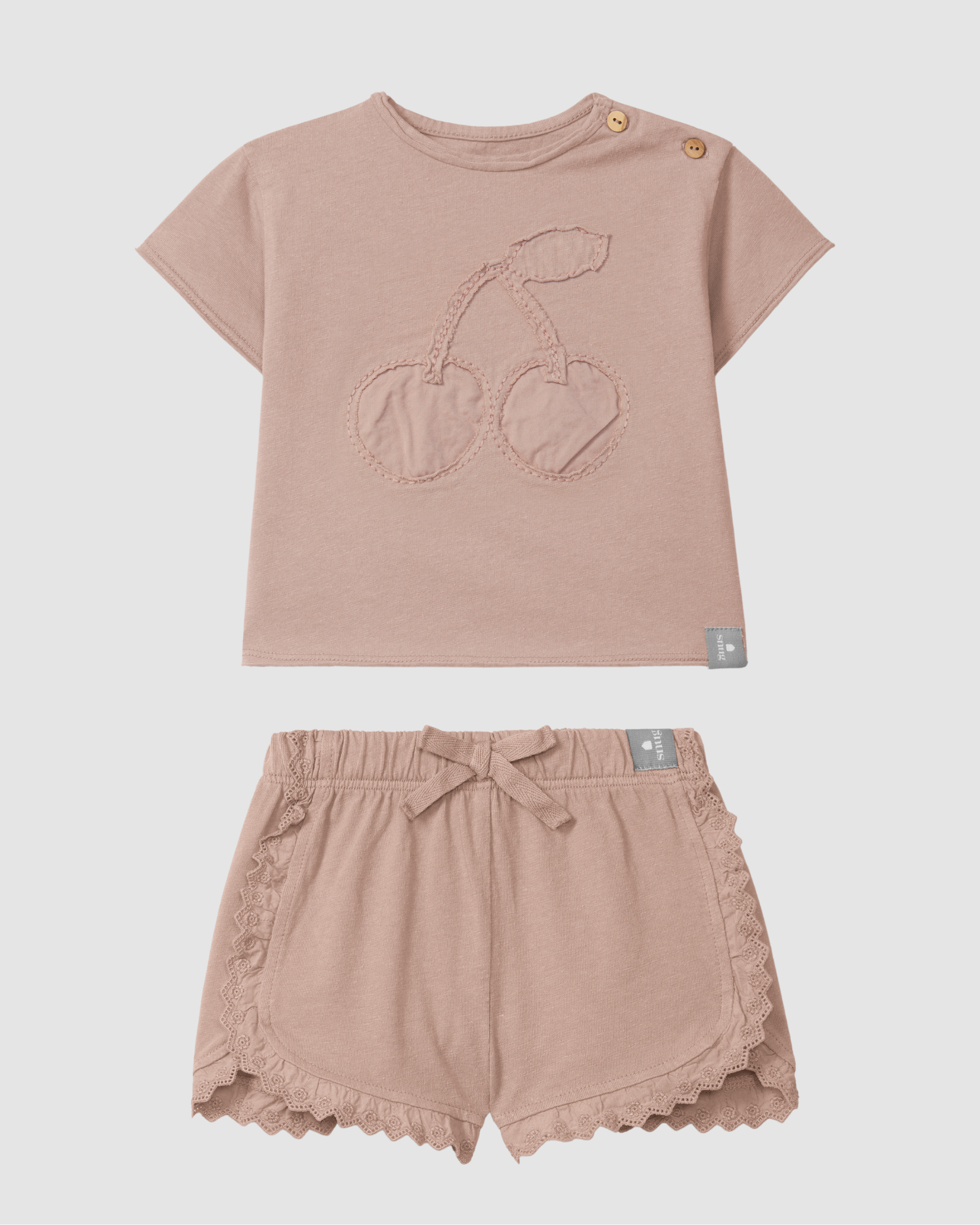 Cherry T-shirt with embroidery and English Detail Shorts