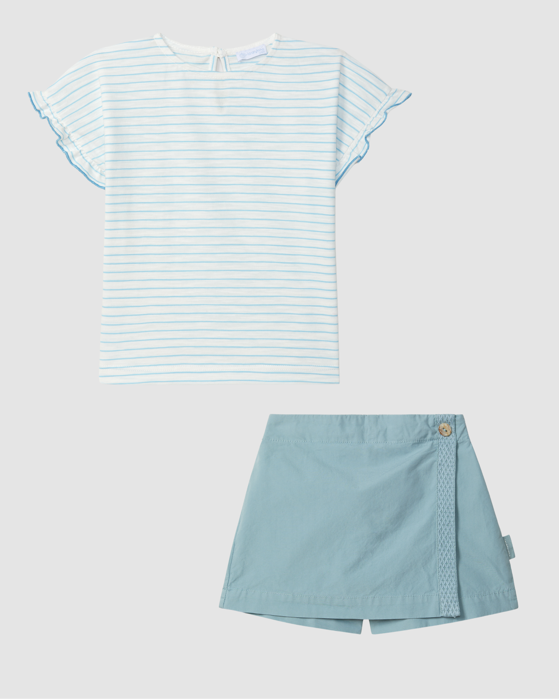 Striped T-Shirt and Skort in twill with decorative ribbon detail in Turquoise