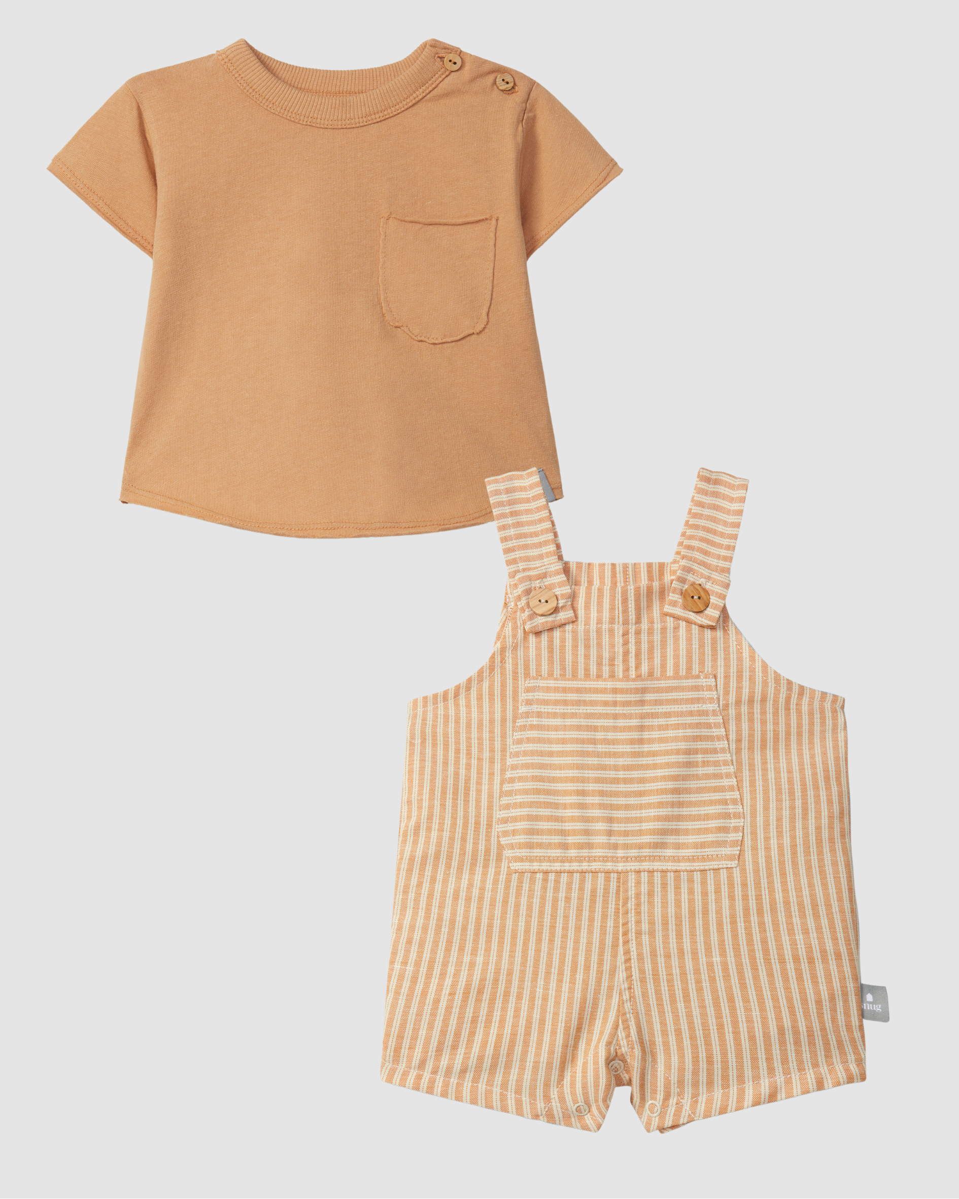 Terracot Dungaree shorts in striped fabric with pocket