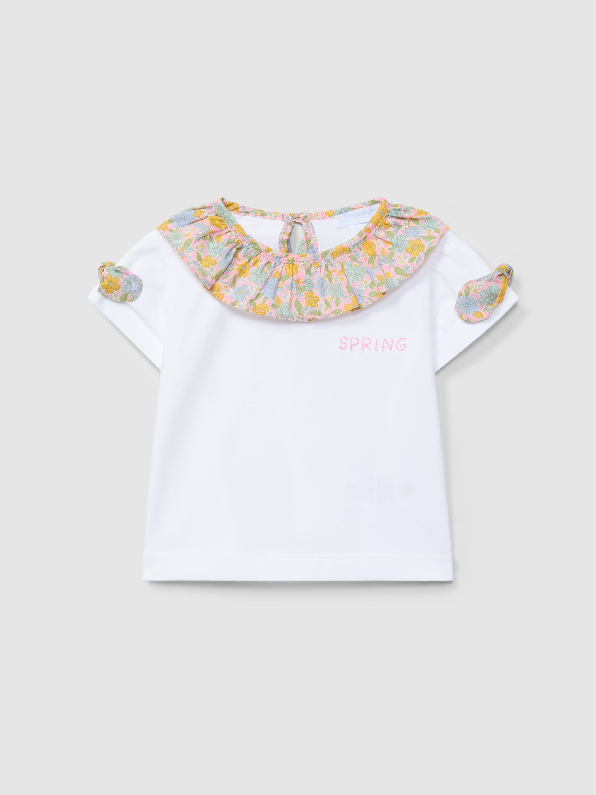 Conjunto Camiseta y cubrepañal en tejido Liberty floral Rosa y Mostaza