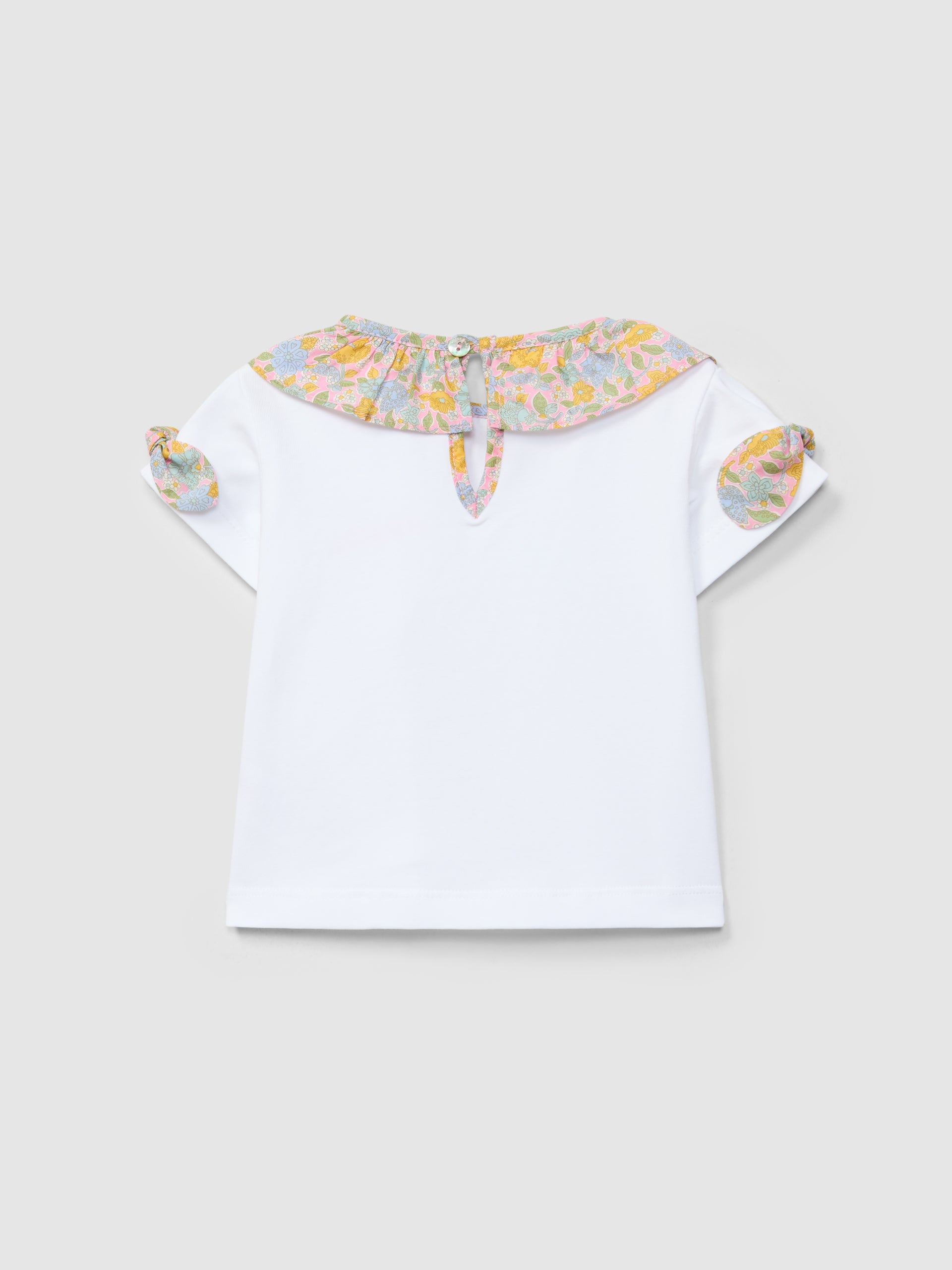 Conjunto Camiseta y cubrepañal en tejido Liberty floral Rosa y Mostaza