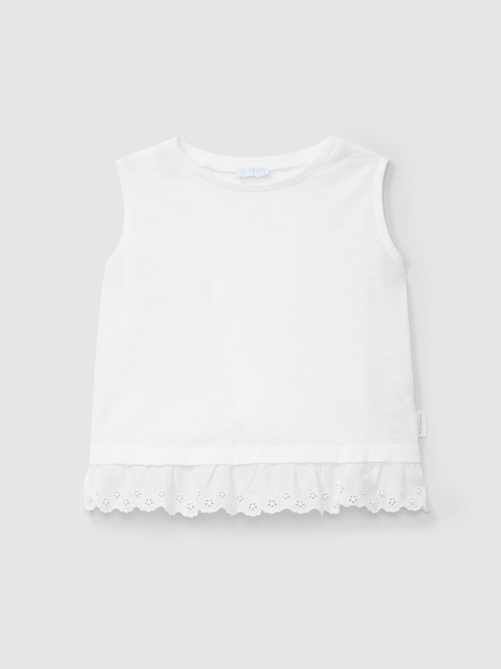 Conjunto Top Blanco con aplicación de bordado inglés y pantalon wide leg Rosa