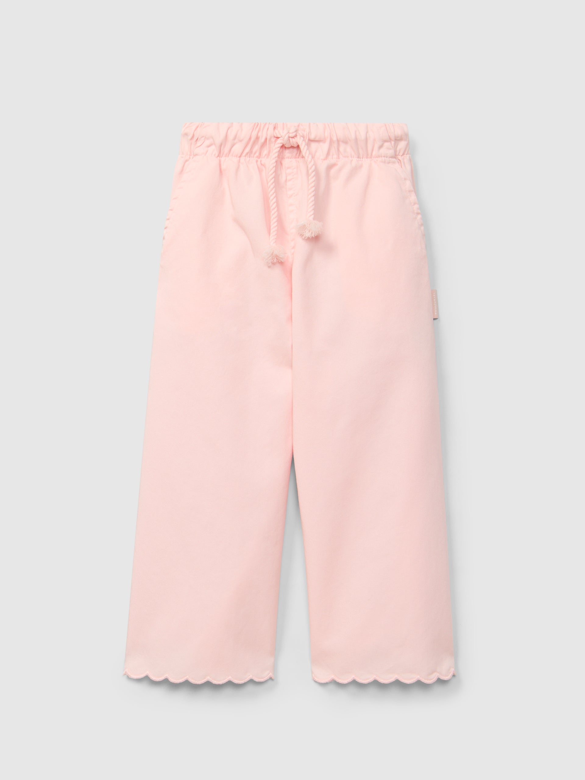 Conjunto Top Blanco con aplicación de bordado inglés y pantalon wide leg Rosa
