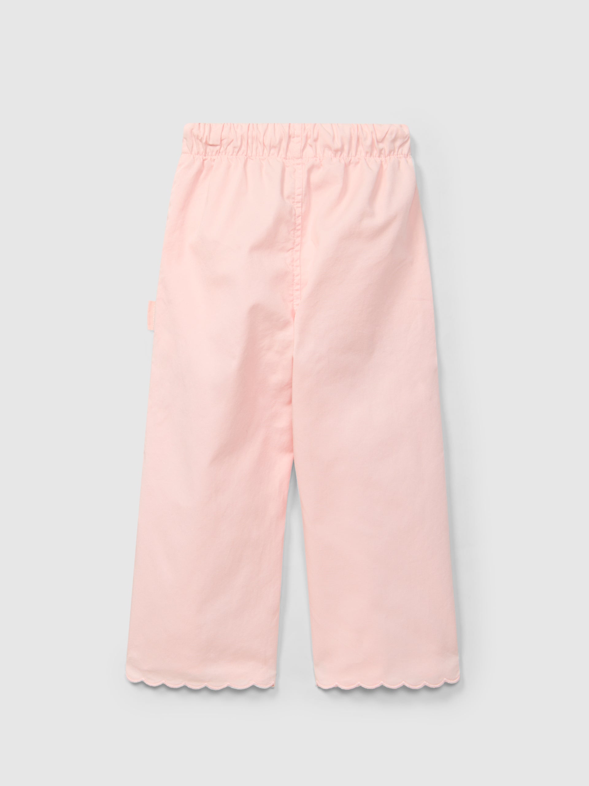 Conjunto Top Blanco con aplicación de bordado inglés y pantalon wide leg Rosa