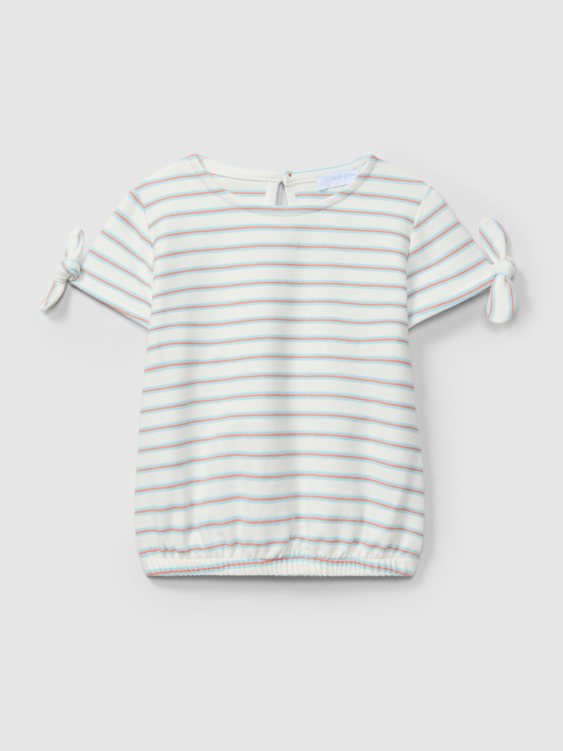 Conjunto Camiseta en felpa a rayas multicolor Pantalón corto pull-up liso en sarga y