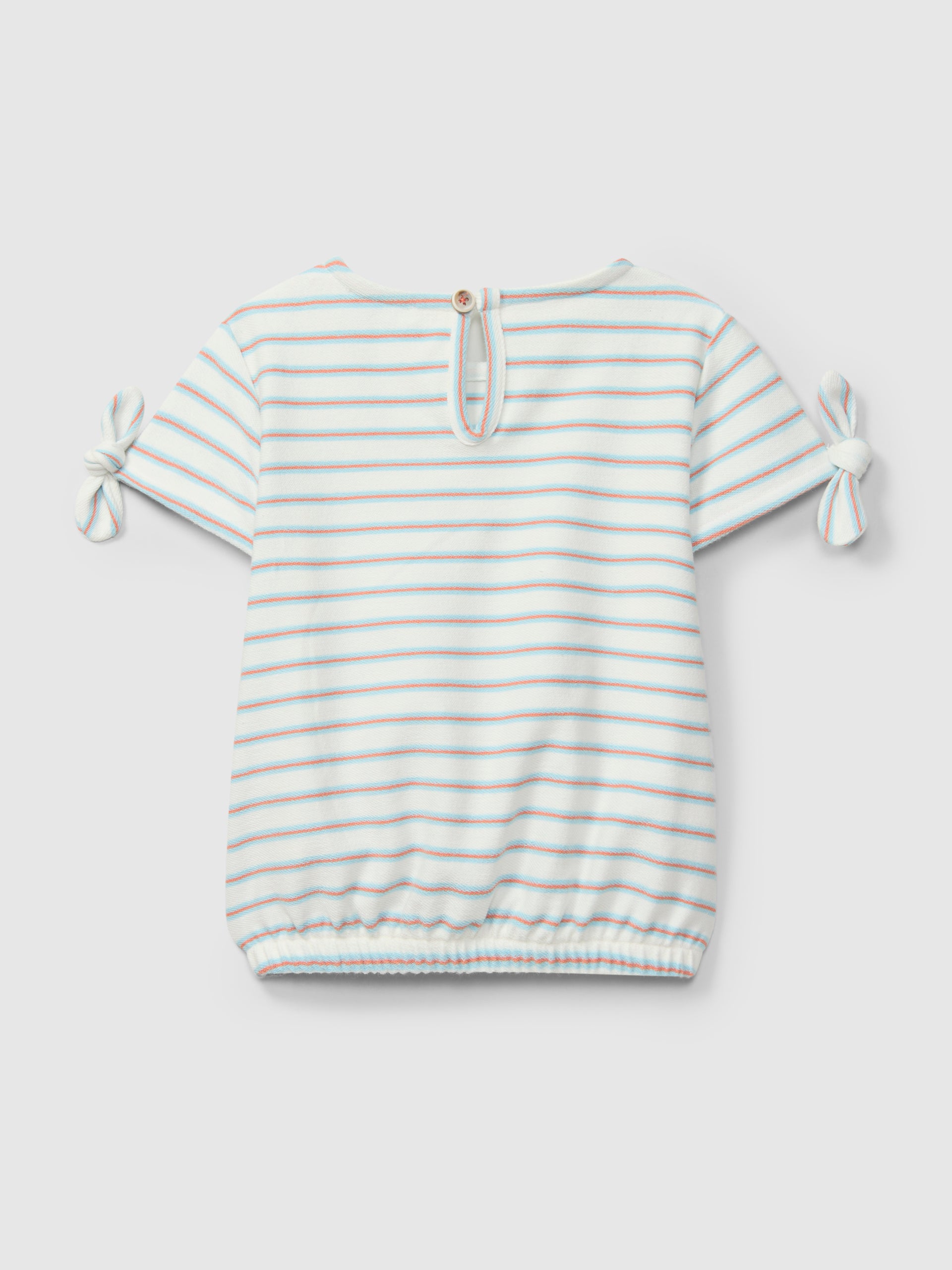 Conjunto Camiseta en felpa a rayas multicolor Pantalón corto pull-up liso en sarga y