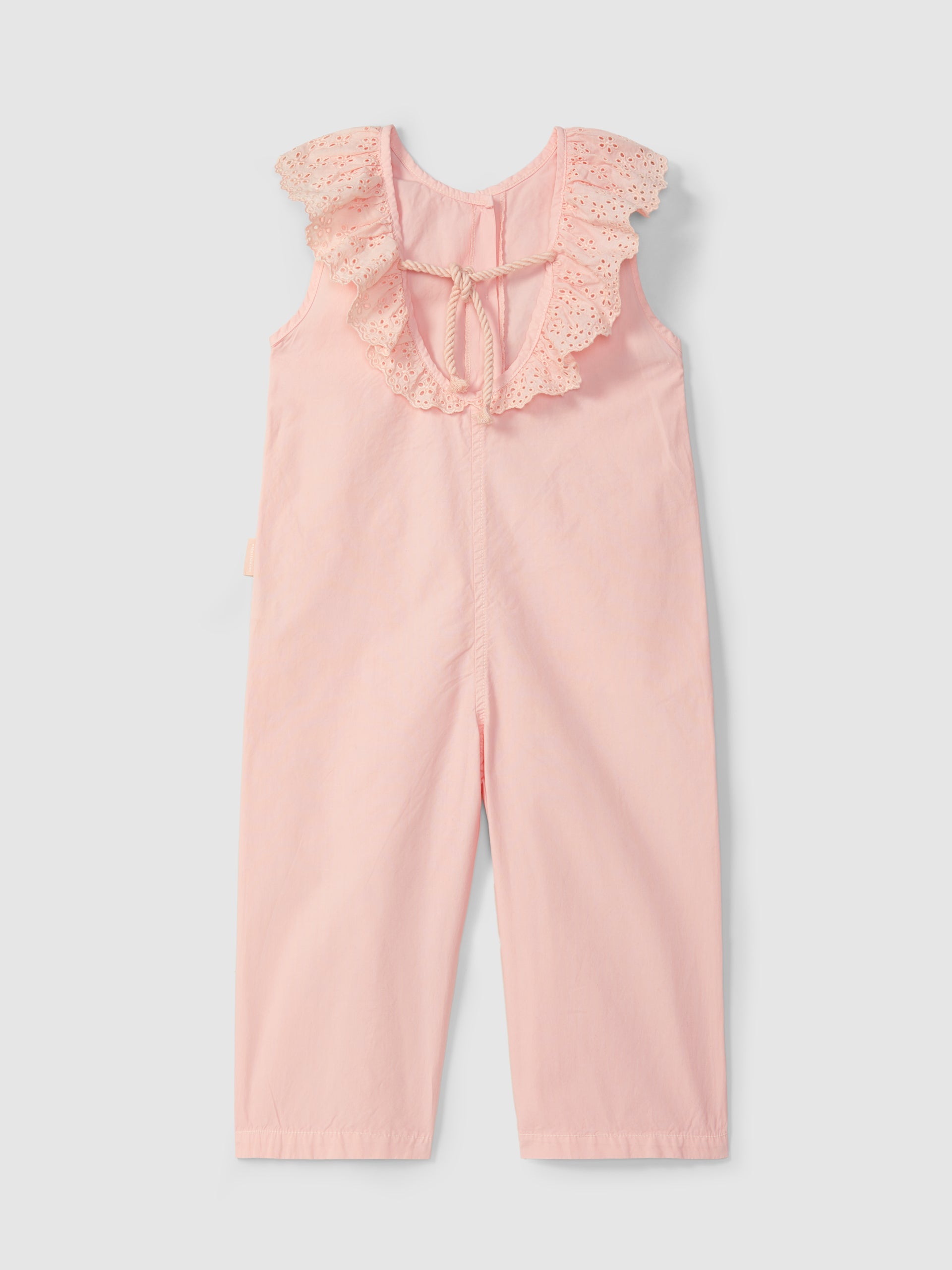 Twill dungarees with English embroidery collar Pink