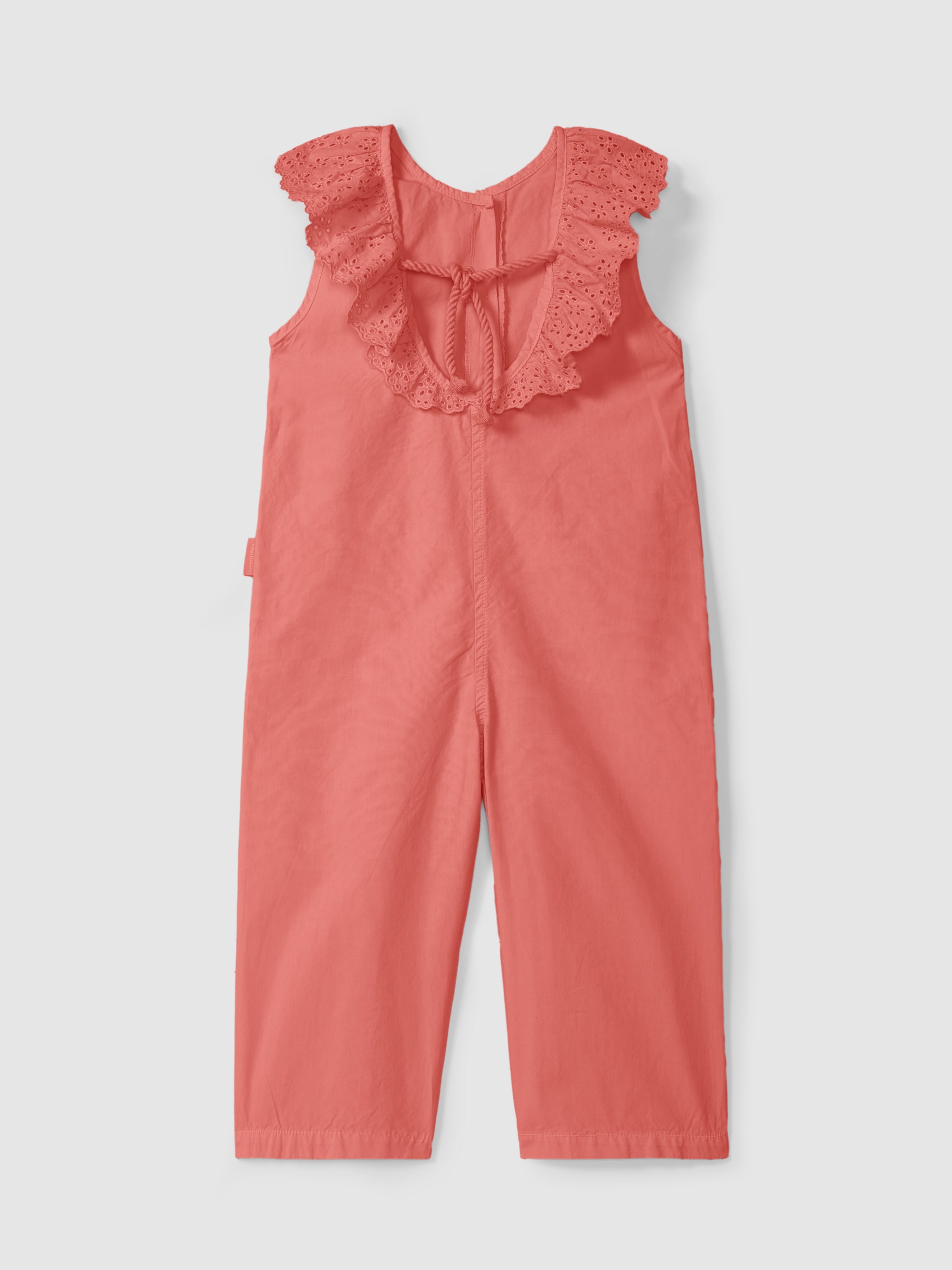 Twill dungarees with English embroidery collar Raspberry