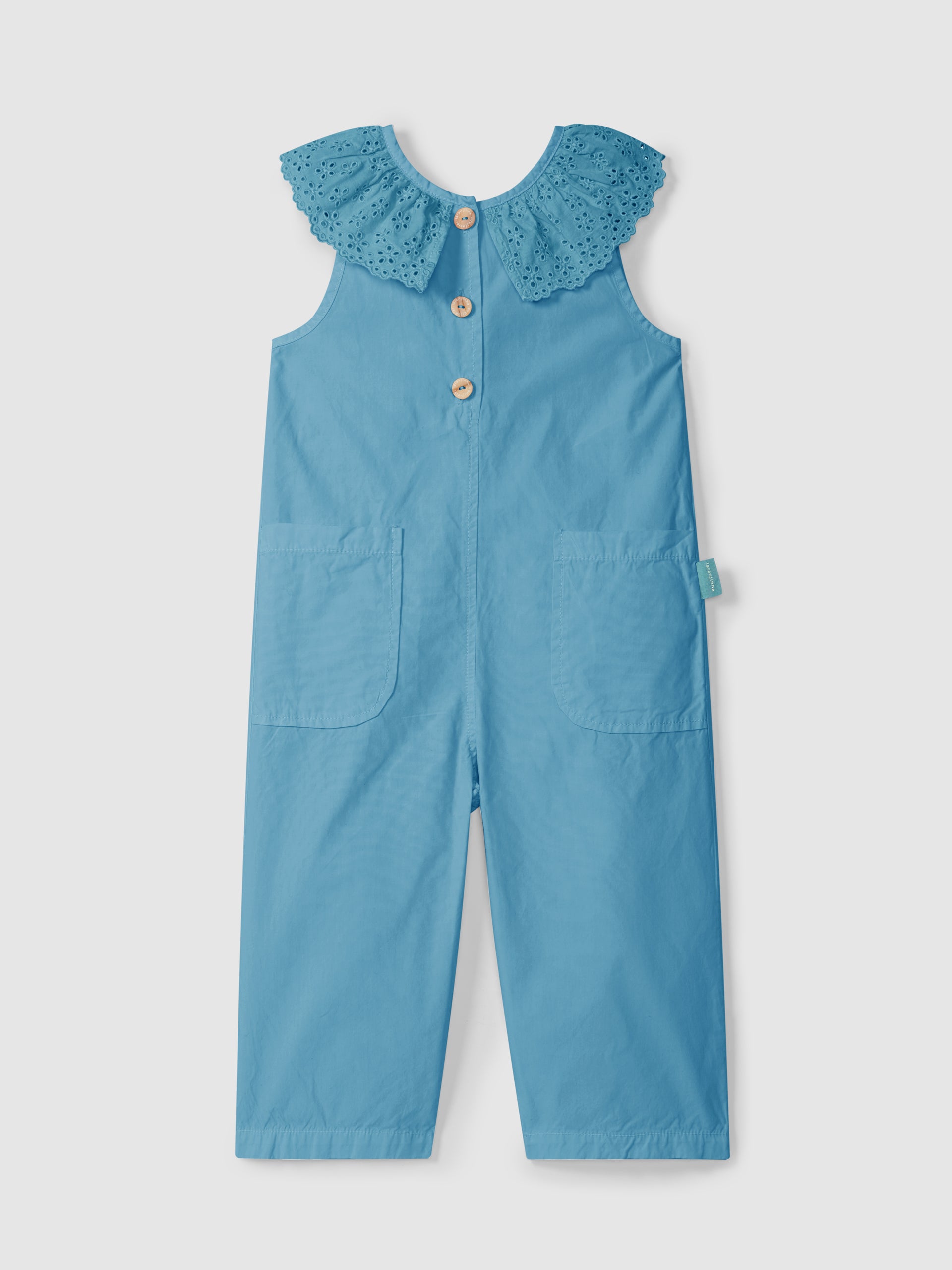 Twill dungarees with English embroidery collar Turquoise