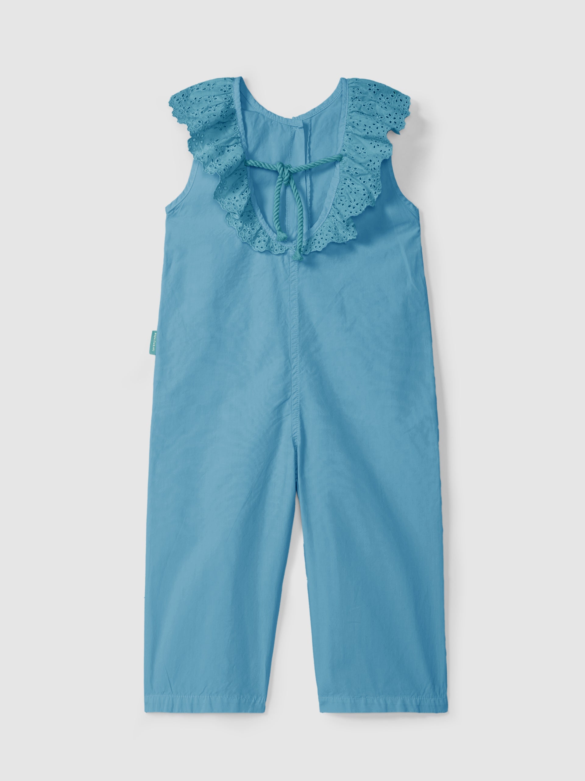 Twill dungarees with English embroidery collar Turquoise