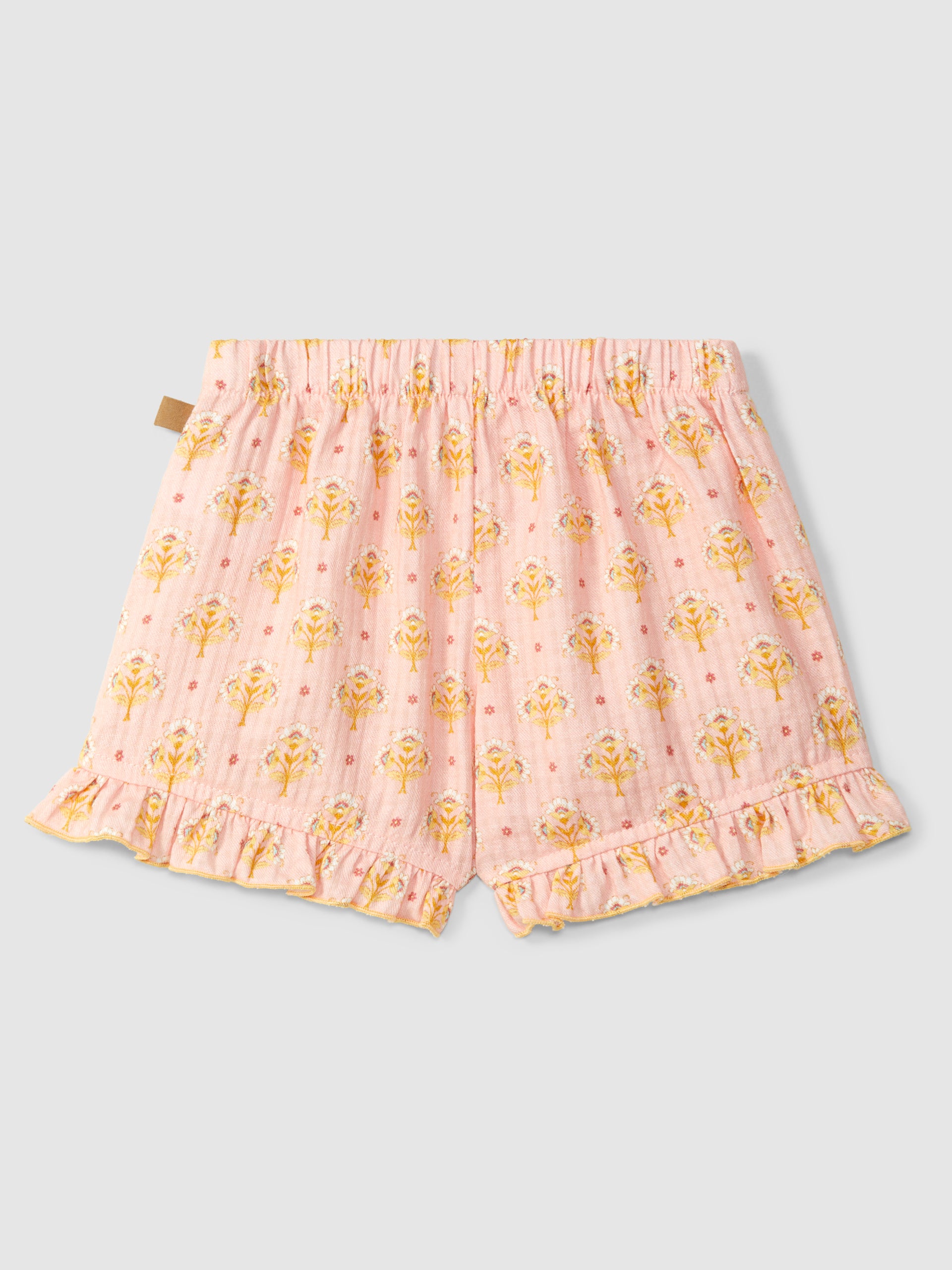 Floral print pull-up shorts with ruffled detail