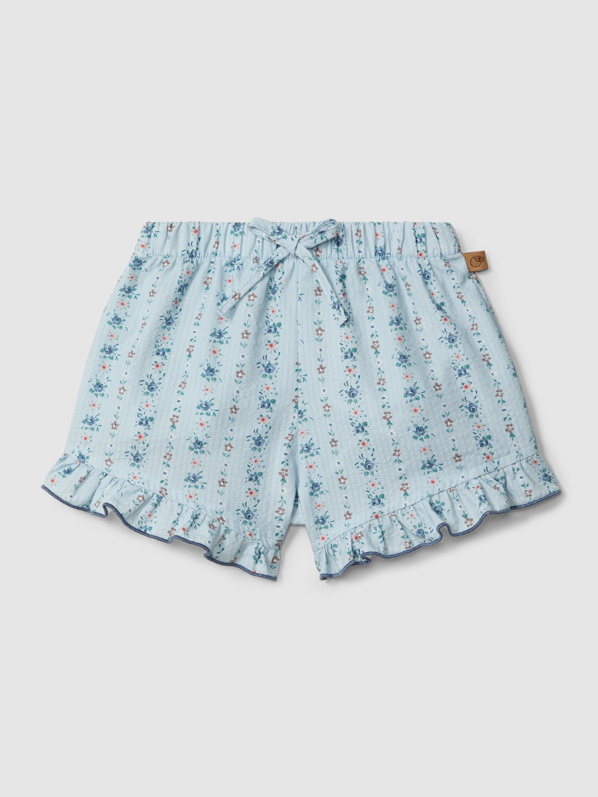 Floral print pull-up short Set with ruffled detail