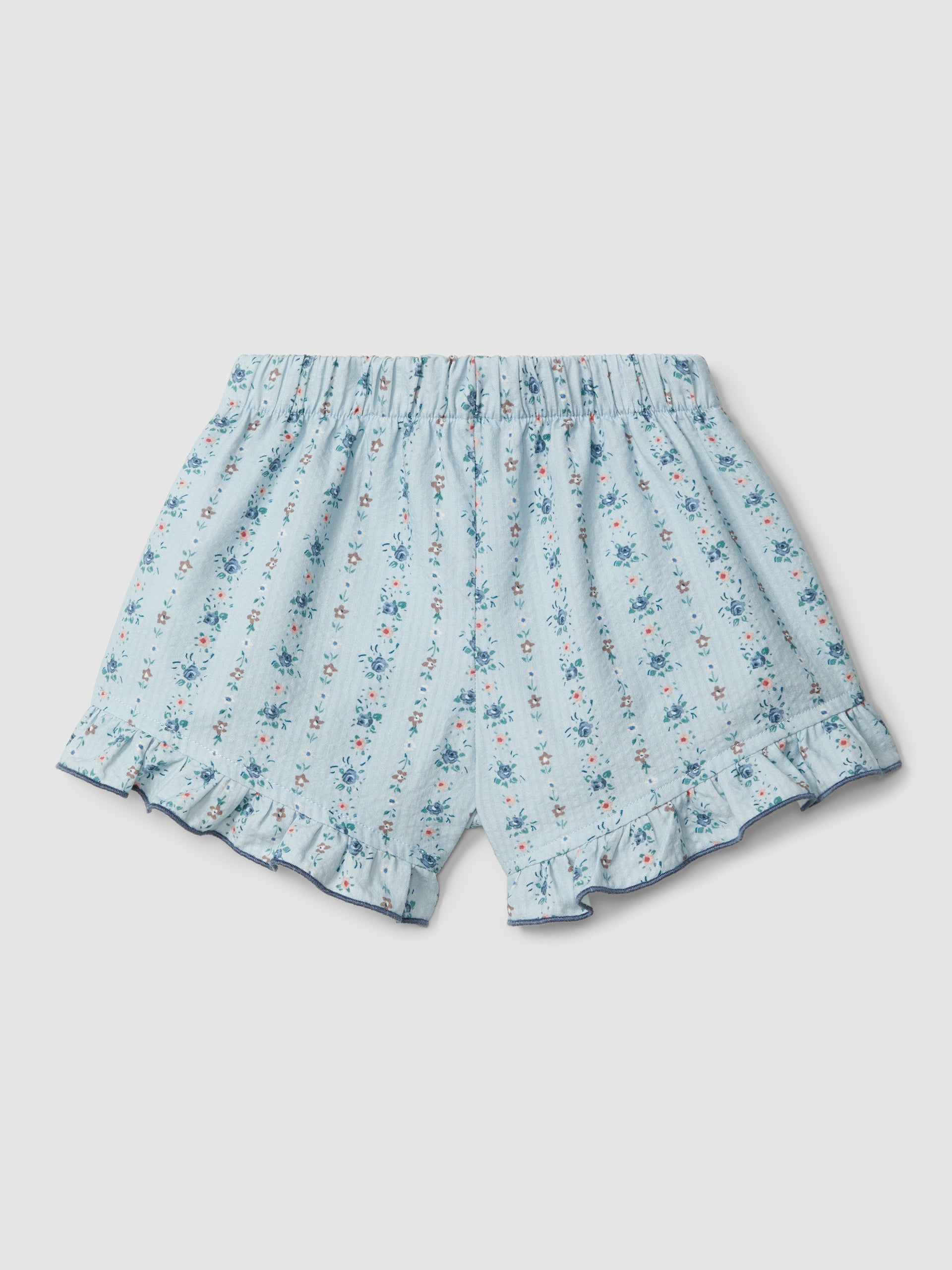 Floral print pull-up short Set with ruffled detail