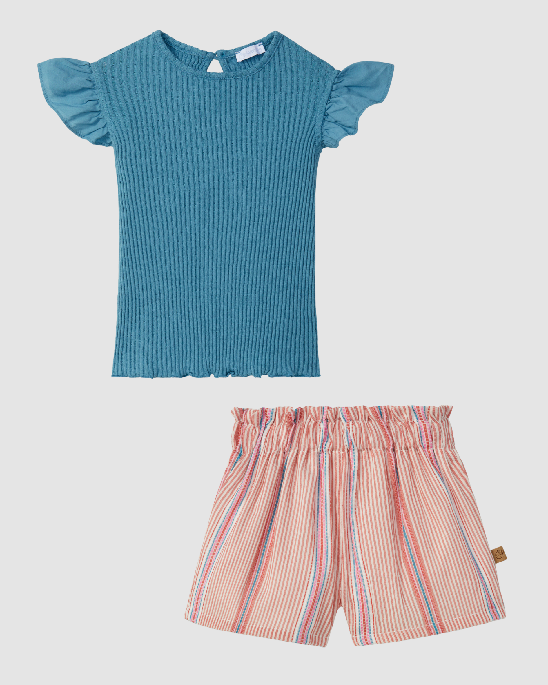 Pull-up short set in striped fabric with jacquard